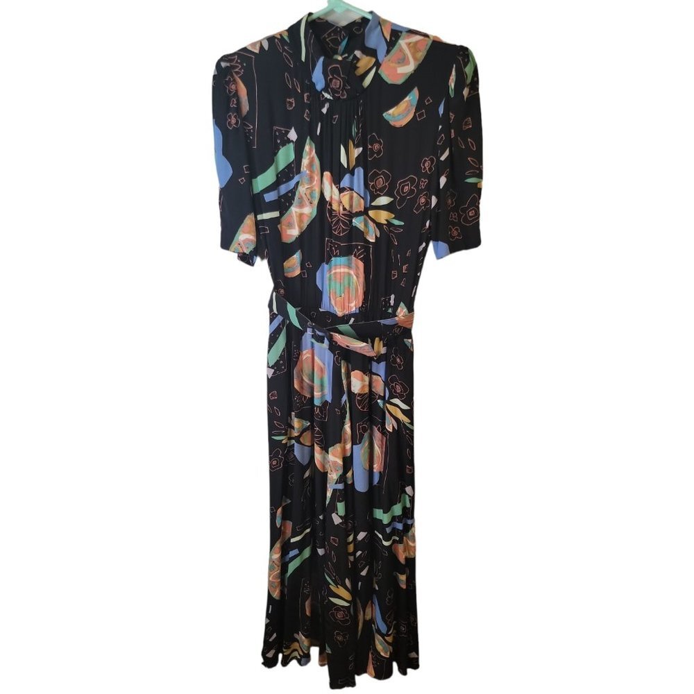 VTG Caren Charles Size 8 Maxi Dress Art to Wear Artsy Geometric High Neck